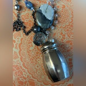 Vintage Repurposed Mini Silver Salt Shaker Charm Necklace with gemstones